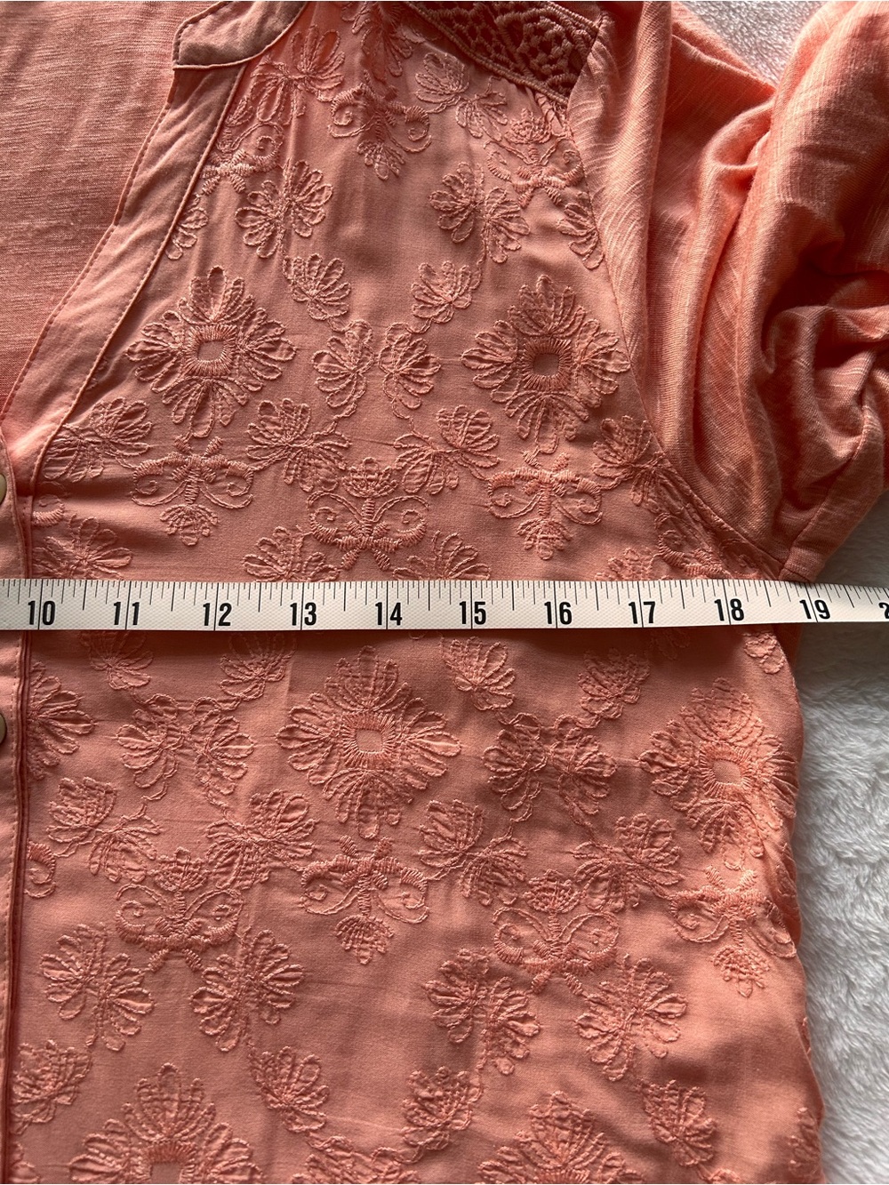 Democracy Peach 3/4 Sleeve Floral Embroidered Button-Down Shirt Size M - Picture 6 of 9